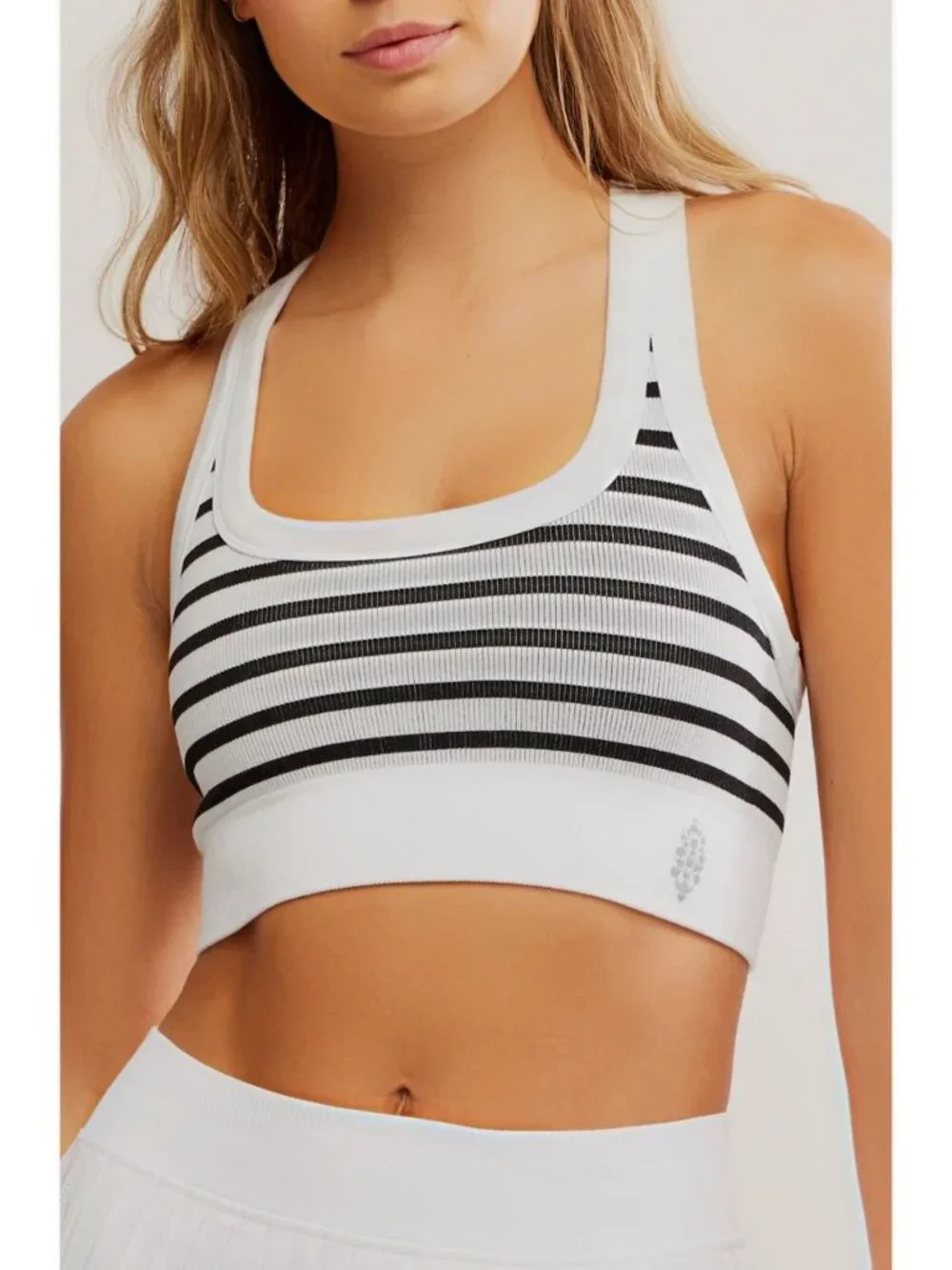 Free People FP Movement Go To Striped Sports Bra Black White M/L NWT